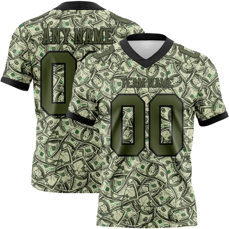 Custom Green Olive-Black 3D Pattern Dollar Mesh Authentic Football Jersey