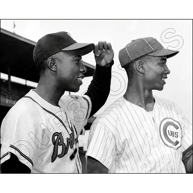 Hank Aaron Ernie Banks 8X10 Photo - 1957 Braves Cubs - 1627