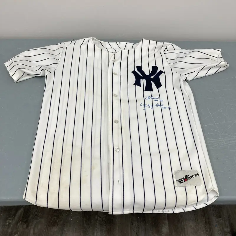 Yogi Berra HOF 1972 & Whitey Ford HOF 1974 Signed Mickey Mantle Yankees Jersey