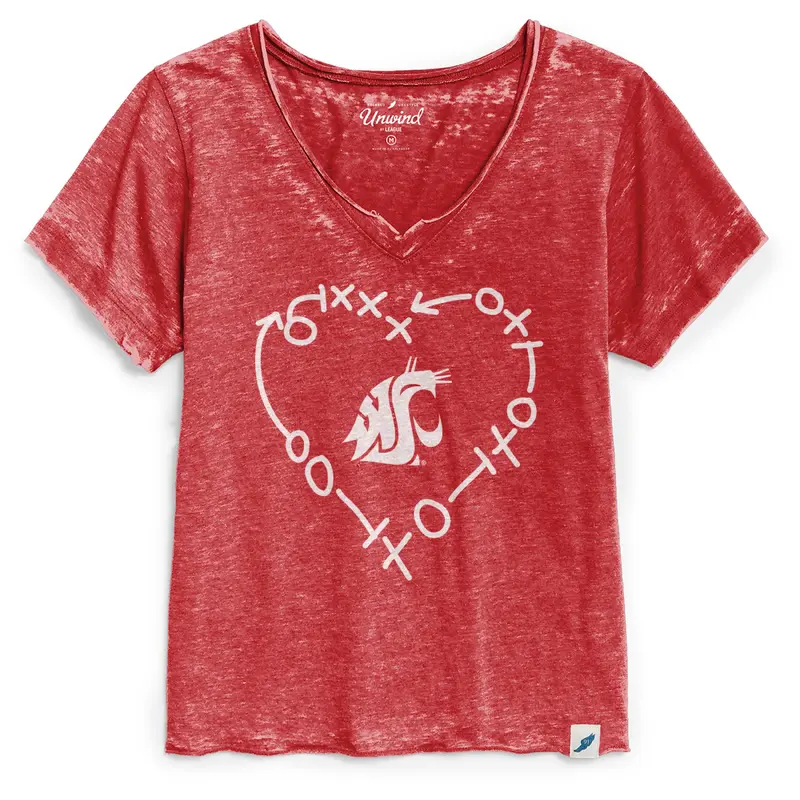 League Womens XO Heathered Crimson Burnout V-Neck tee