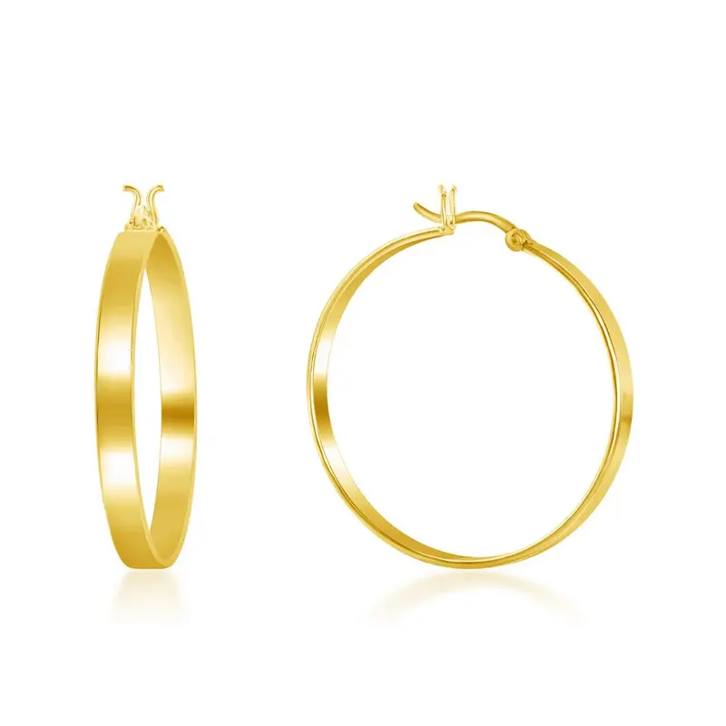 Sterling Silver 4x30mm Flat Hoop Earrings - Gold Plated