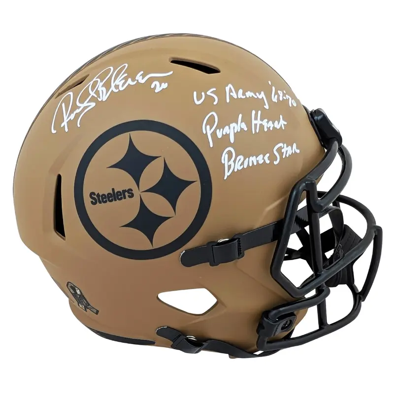 Steelers Rocky Bleier "3x Insc" Signed STS II Full Size Speed Rep Helmet BAS Wit
