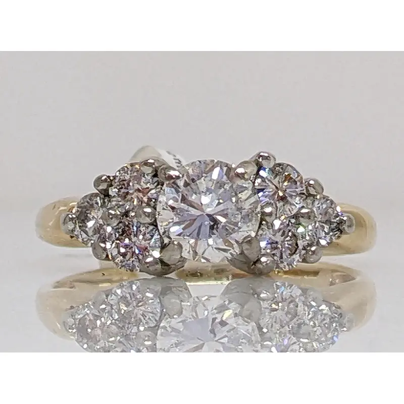 14K 1.00 CARAT TOTAL WEIGHT I1 F DIAMOND ROUND (7) ESTATE RING 3.8 GRAMS