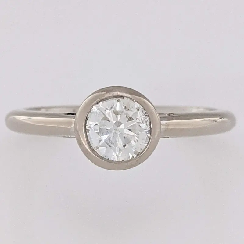14K WHITE .72 CARAT TOTAL VS2 J DIAMOND ROUND ESTATE BEZEL RING 3.5 GRAMS