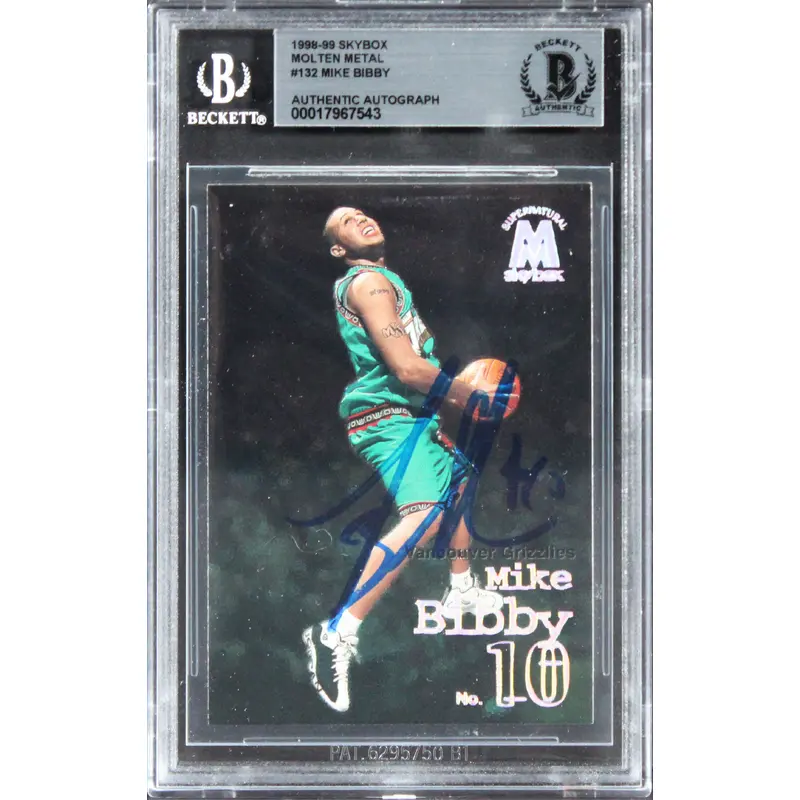 Grizzlies Mike Bibby Signed 1998 Skybox Molten Metal #132 Rookie Card BAS Slab