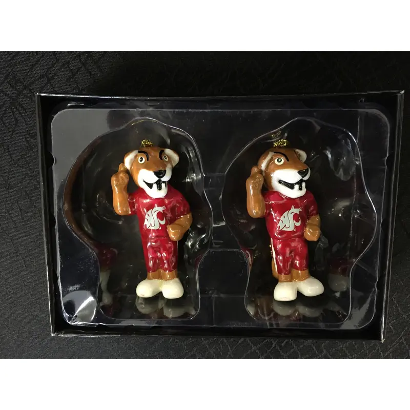 Porcelain WSU Butch T. Cougar Ornaments - 2 Pack
