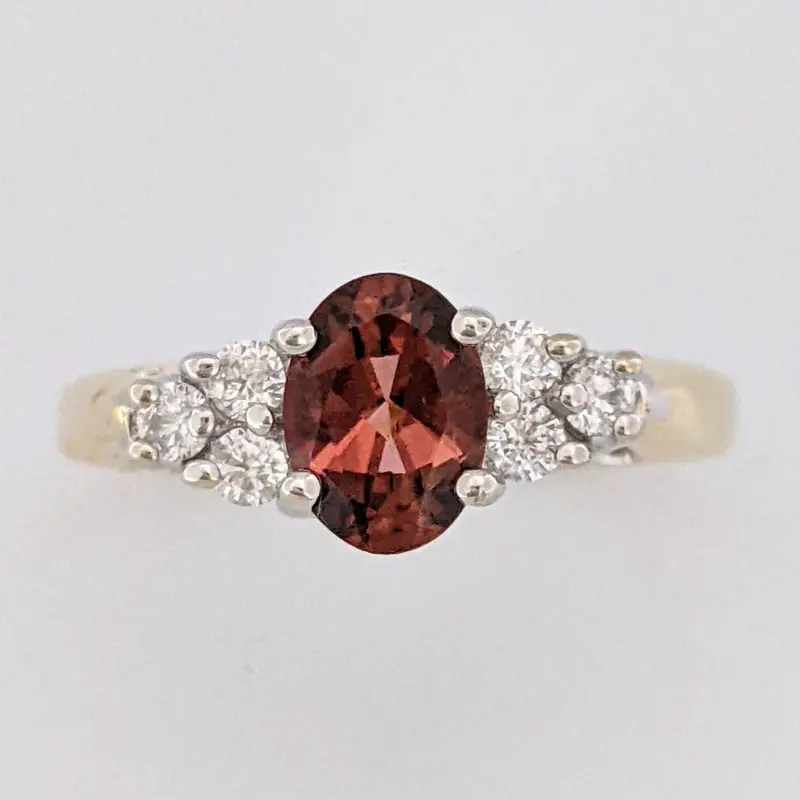 14K TOURMALINE OVAL 5X7 WITH (6) MELEE ESTATE RING 3.4 GRAMS