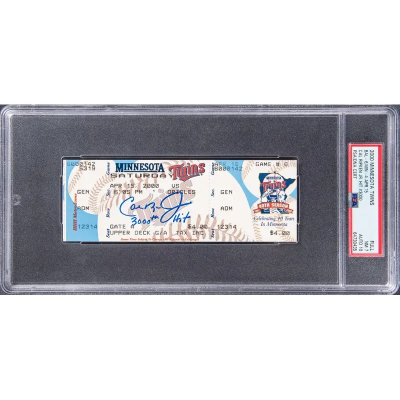 Cal Ripken Jr. 3,000th Career Hit Signed Full Ticket April 15, 2000 PSA 7