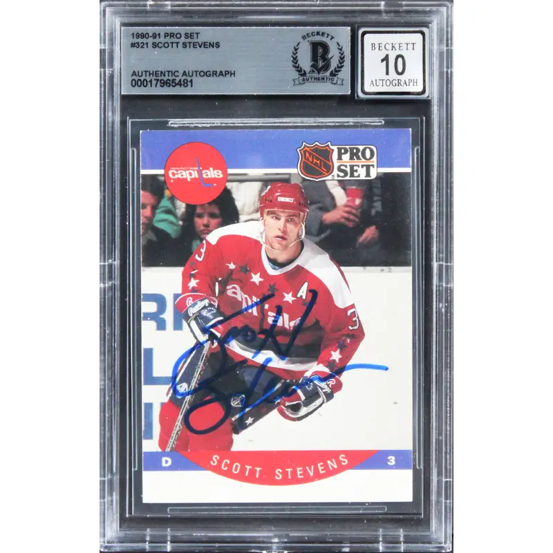 Capitals Scott Stevens Signed 1990 Pro Set #321 Card Auto Graded 10! BAS Slabbed