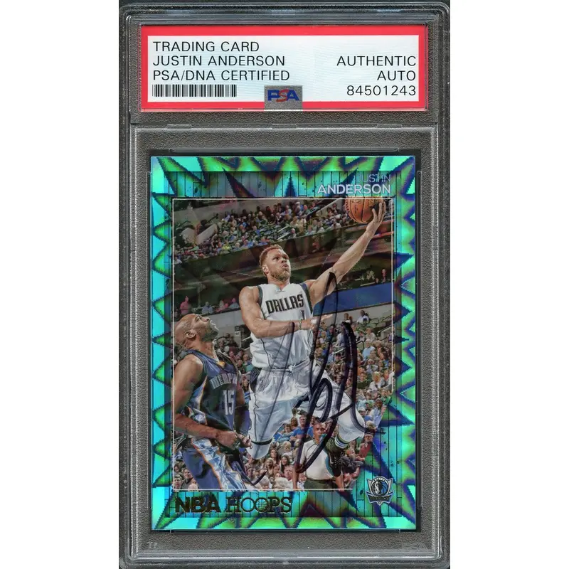 2016-17 NBA Hoops #81 Justin Anderson Signed Card AUTO PSA Slabbed Mavericks