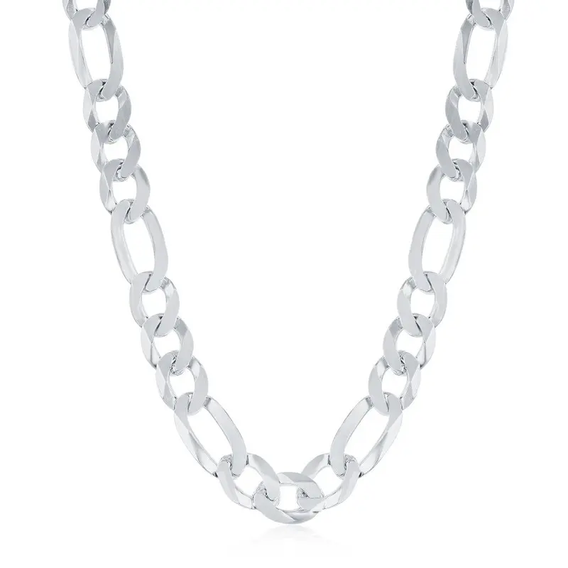 Sterling Silver 7.5mm Figaro Chain - Rhodium Plated