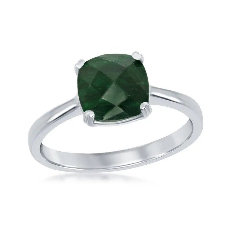 Sterling Silver 'May Birthstone' Square Emerald Ring