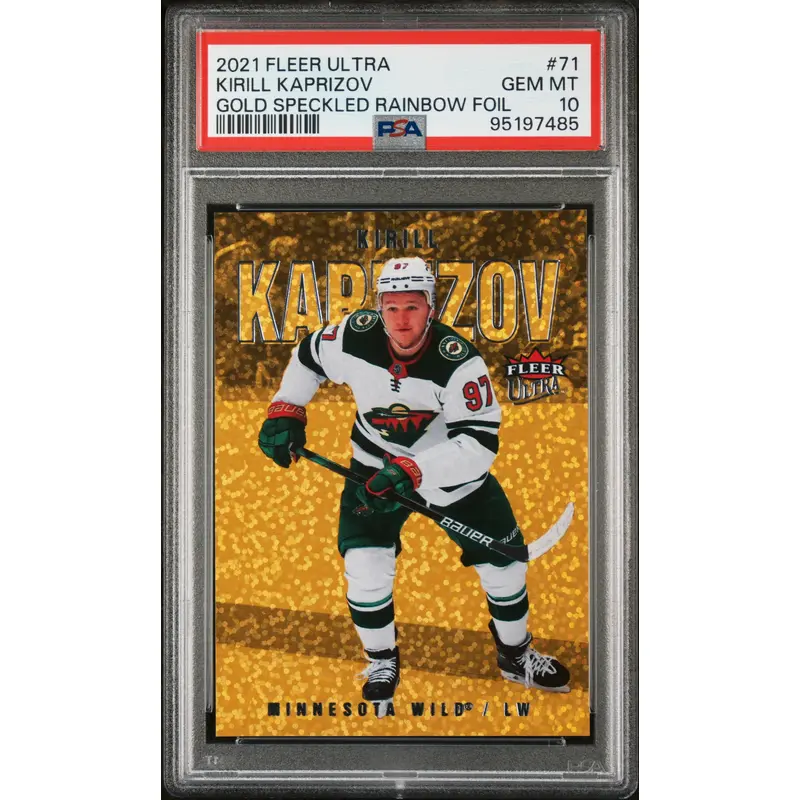 Kirill Kaprizov 2021 Fleer Ultra Gold Speckled Rainbow Foil PSA 10 Gem Mint