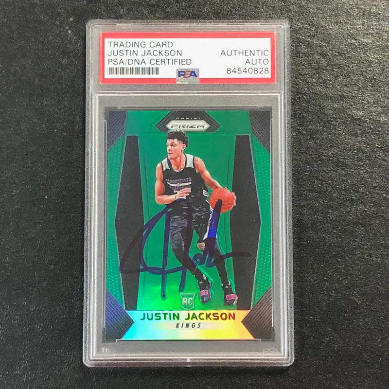 2017-18 Panini Prizm Green #27 JUSTIN JACKSON Signed Card AUTO PSA Slabbed RC Kings