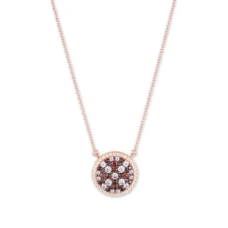 Sterling Silver  Rose GP Round Purple Micro Pave Necklace