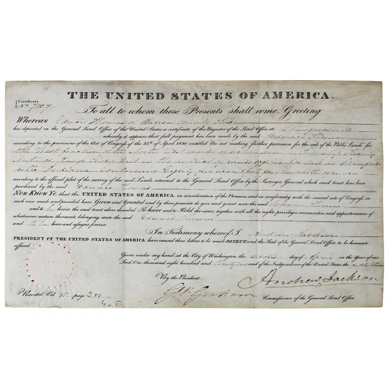 Andrew Jackson Authentic Signed 9.25x15.35 1829 Land Grant PSA/DNA #AC08161