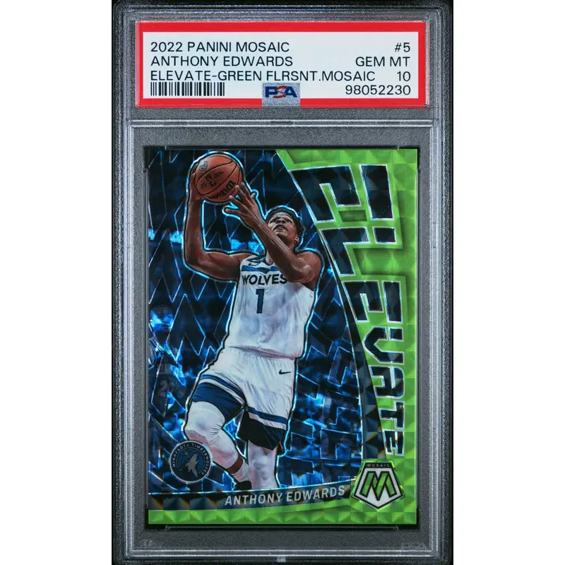 Anthony Edwards 2022 Panini Mosaic Green Fluorescent Elevate #6/10 PSA 10 Gem Mint