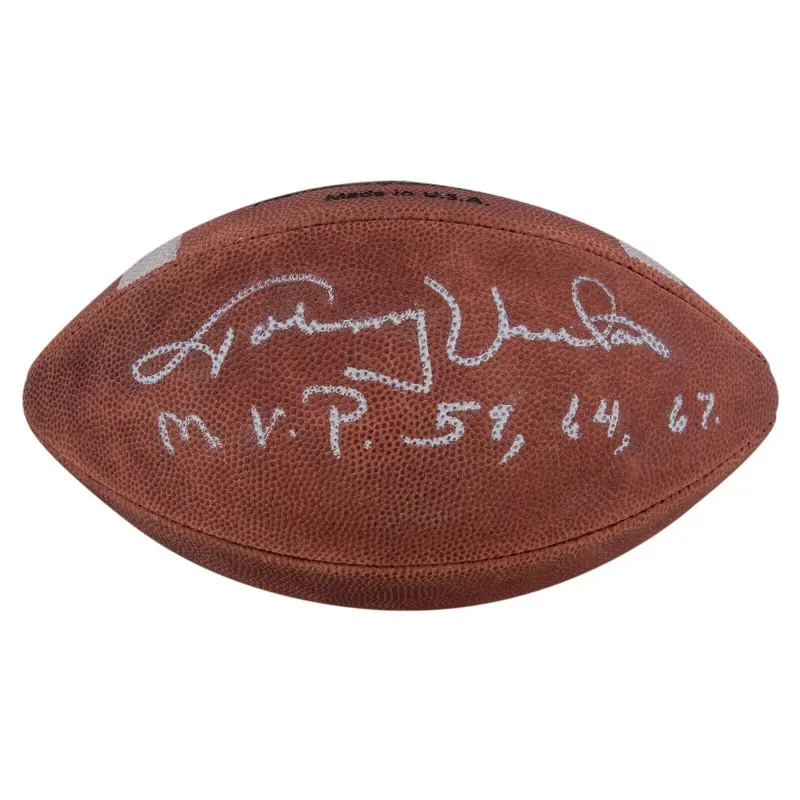 Johnny Unitas M.V.P. 1959, 1964, 1967 Signed Inscribed Wilson Football JSA COA