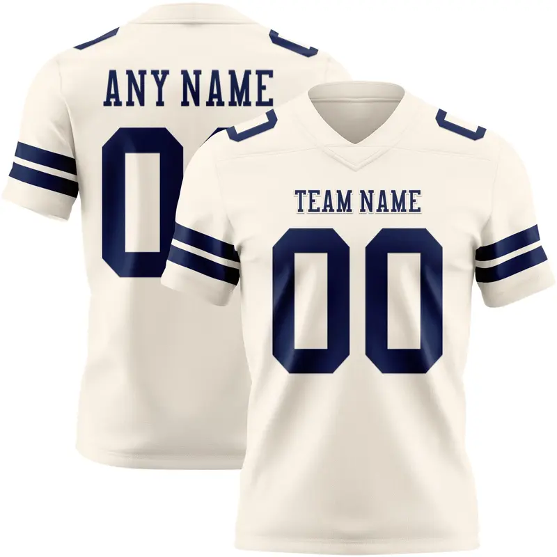 Custom Cream Navy Mesh Authentic Football Jersey