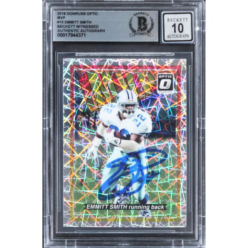 Cowboys Emmitt Smith Signed 2018 Donruss Optic MVP #15 Card Auto 10! BAS Slabbed