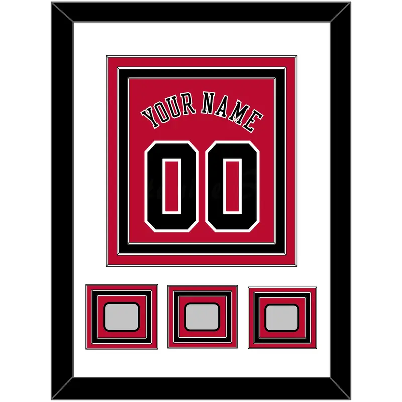 Chicago Name & Number With 3 Finals Patches - Road Red (1986-2017) - Triple Mat 1