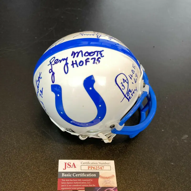 Art Donovan Lenny Moore Raymond Berry Mackey Signed Colts Mini Helmet JSA COA