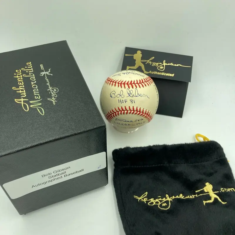 Bob Gibson Signed Heavily Inscribed Career STAT Baseball Reggie Jackson COA