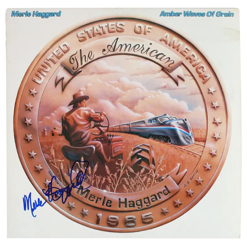 Merle Haggard Authentic Signed Amber Waves Of Grain Album Cover BAS #BG90675