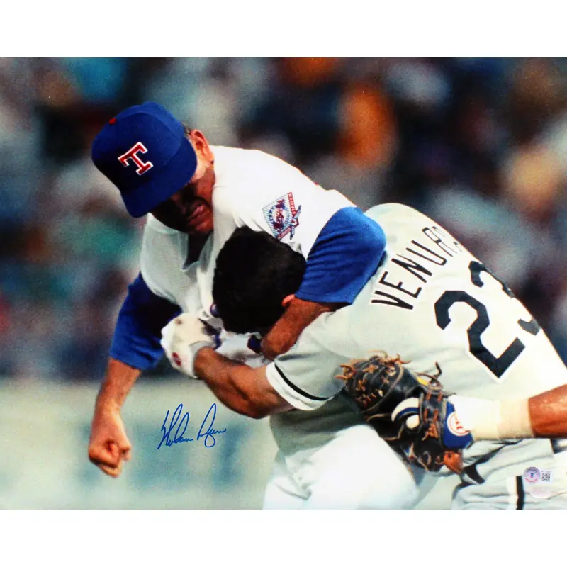 Rangers Nolan Ryan Authentic Signed 16x20 Robin Ventura Fight Photo BAS
