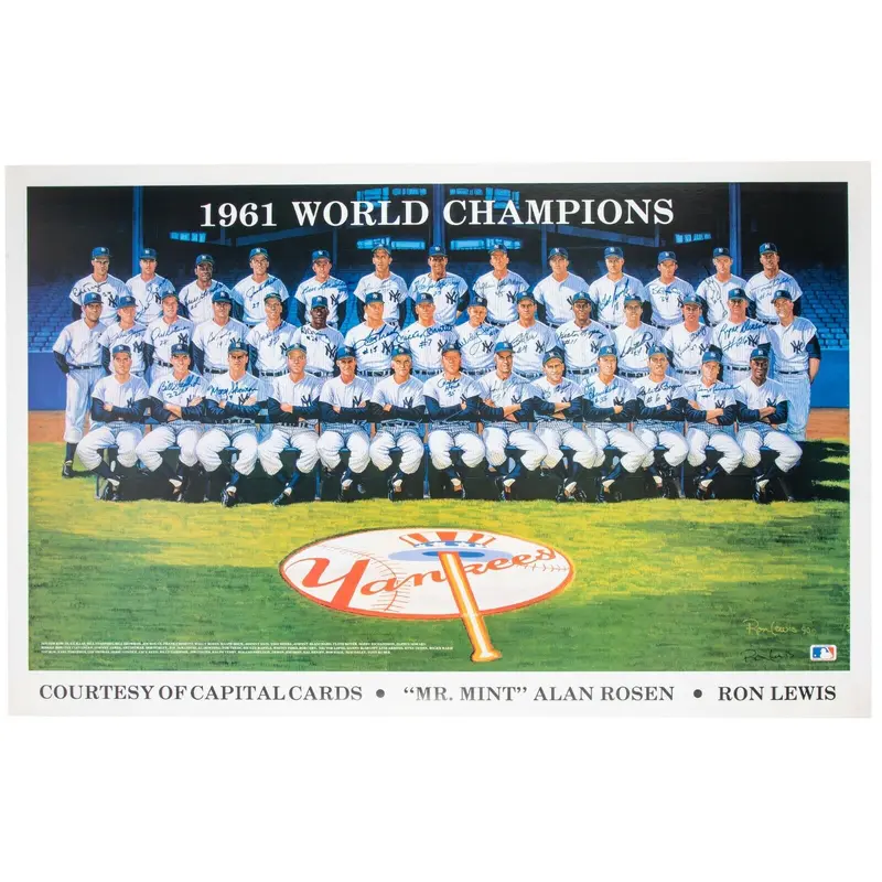 1961 New York Yankees WS Champs Team Signed Large Photo Mickey Mantle JSA COA