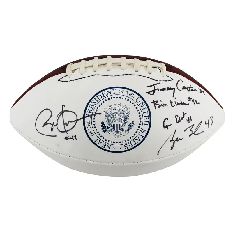 (5) US Presidents Signed Wilson POTUS Logo White Panel Football JSA #BB74099