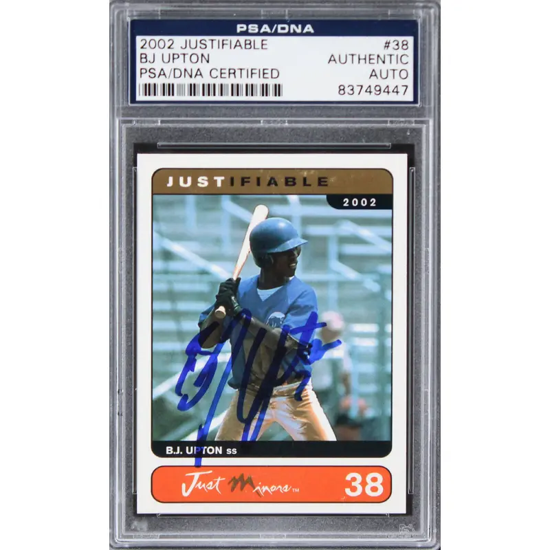 Rays BJ Upton Authentic Signed 2002 Justifiable #38 Rookie Card PSA/DNA Slabbed
