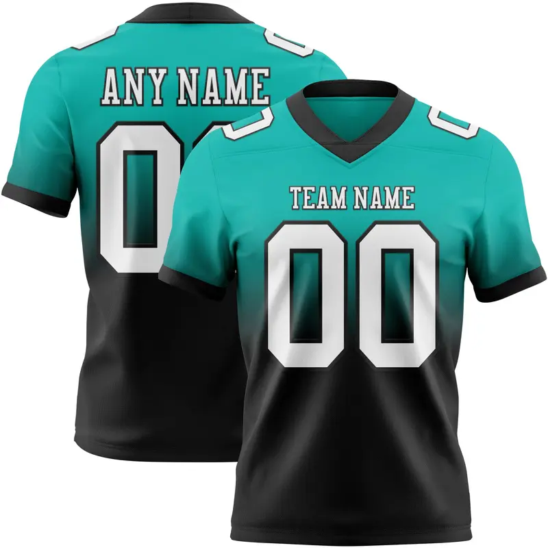 Custom Aqua White-Black Mesh Authentic Fade Fashion Football Jersey