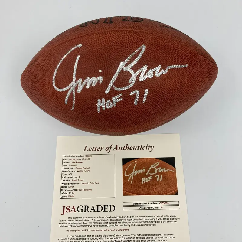 Jim Brown Hall Of Fame 1971 Signed Wilson Game Football JSA Graded 9 MINT