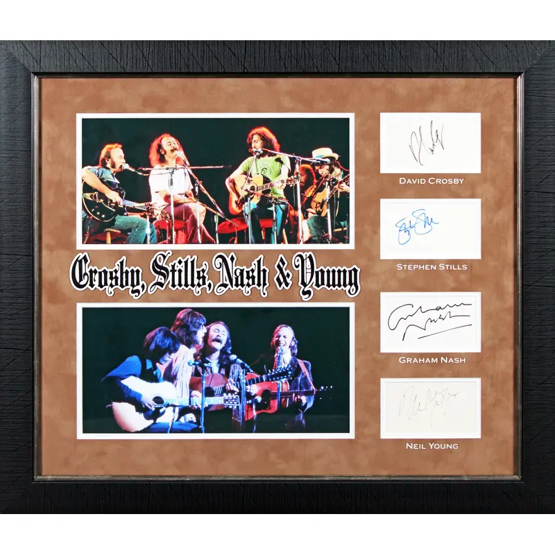 (4) Crosby, Stills, Nash & Young Authentic Signed Framed Display BAS #AD04850