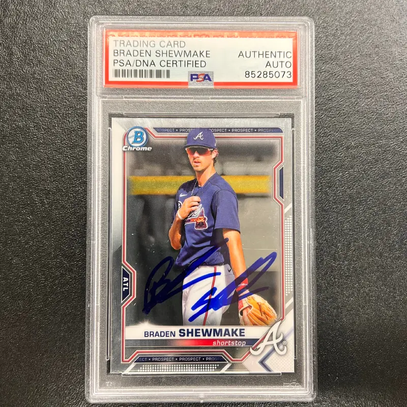 2021 Bowman Chrome #BCP-48 Braden Shewmake Signed Card Auto PSA/DNA Slabbed Braves