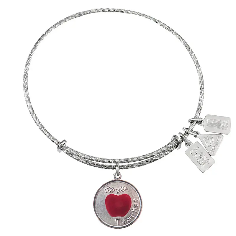Teacher w/Apple Sterling Silver Charm Bangle