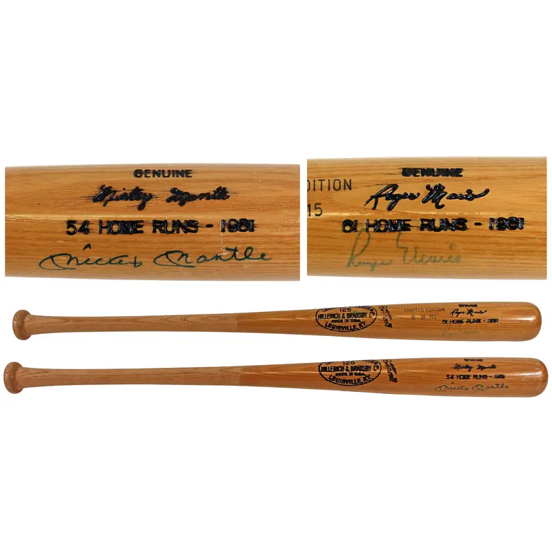 Yankees Mickey Mantle & Roger Maris Signed H&B LS 1961 Comm. Bat LE #10/115 PSA