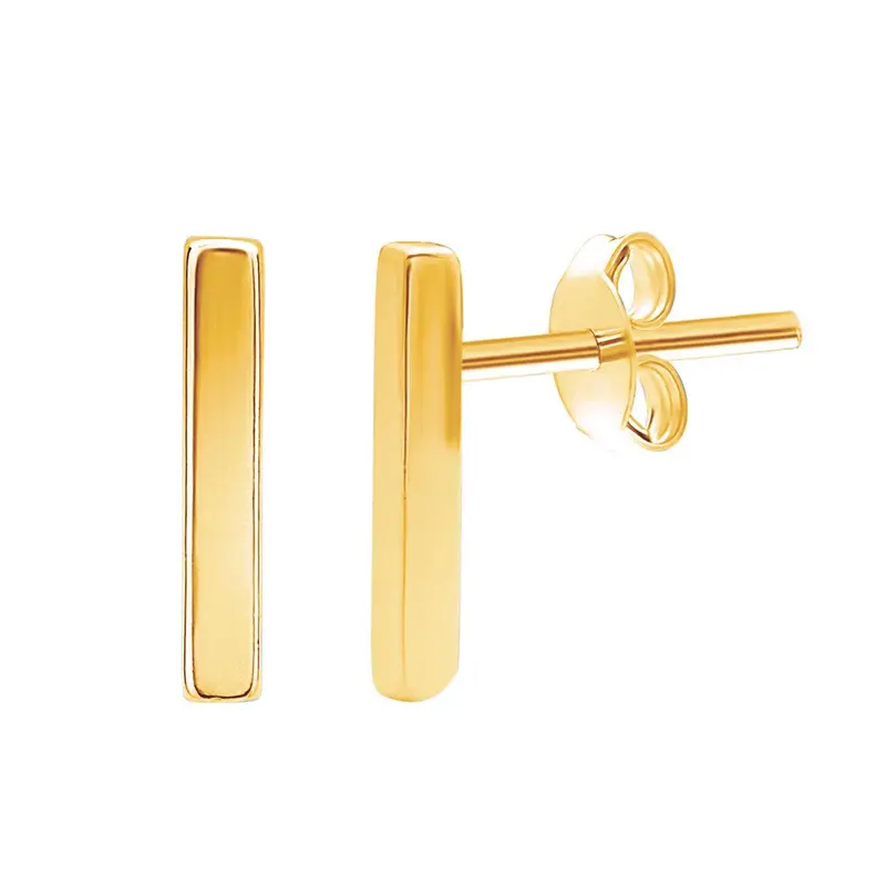 Sterling Silver, Small Thin Bar Stud Earrings - Gold Plated