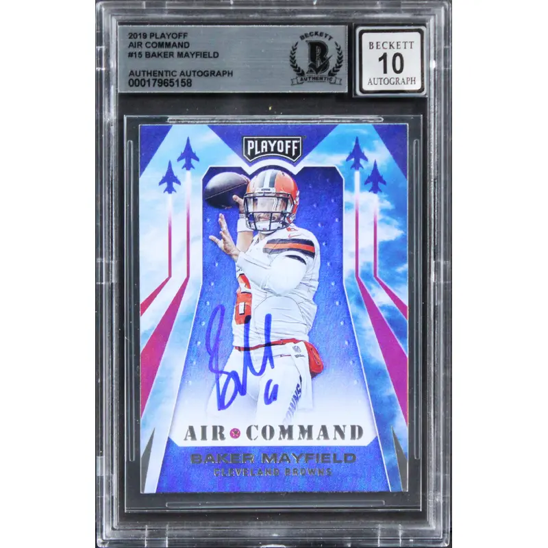 Browns Baker Mayfield Signed 2019 Playoff Air Command #15 Card Auto 10! BAS Slab
