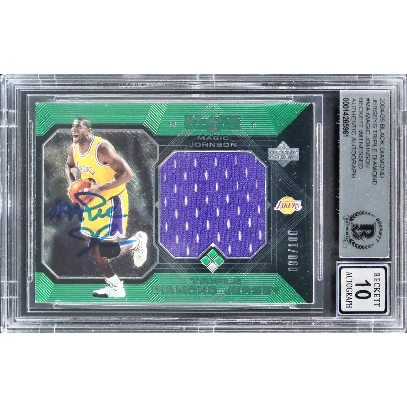 Magic Johnson Signed 2004 Black Diamond Triple #MA #90/100 Card Auto 10 BAS Slab