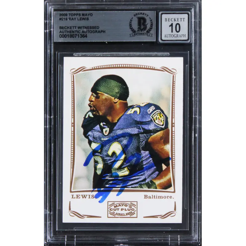 Ravens Ray Lewis Signed 2009 Topps Mayo #219 Card Auto Graded GM 10! BAS Slabbed