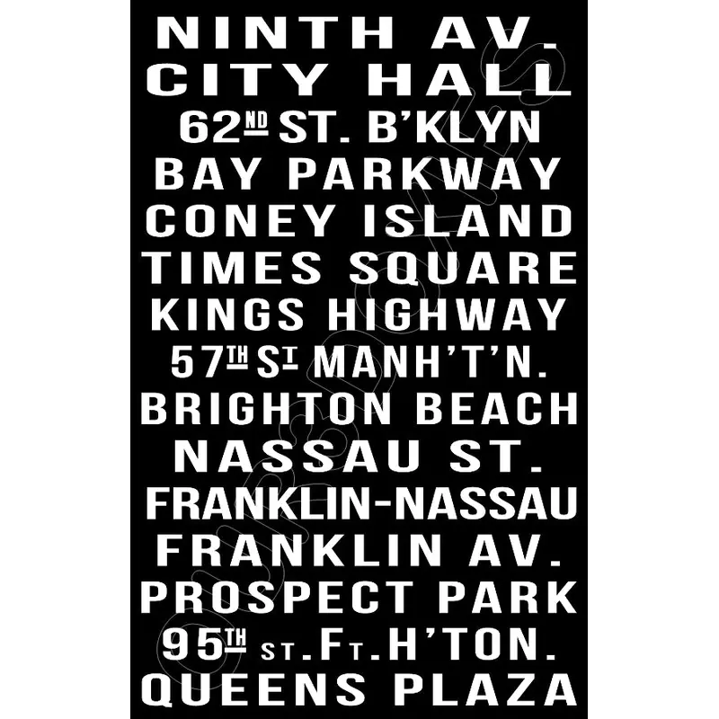 New York Subway Sign Map Poster 11X17 - Coney Island Times Square - 2552
