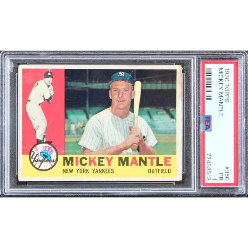 Yankees Mickey Mantle 1960 Topps #350 Card Graded PR-1 PSA Slabbed