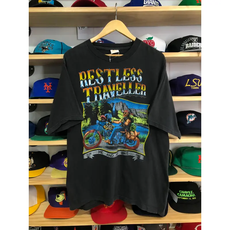 Vintage Restless Traveller Motorcycle Tee Size Large
