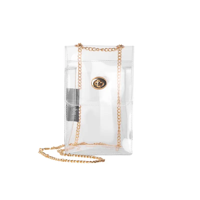 Plain Non Branded Gold Chain Clear Essential Bag