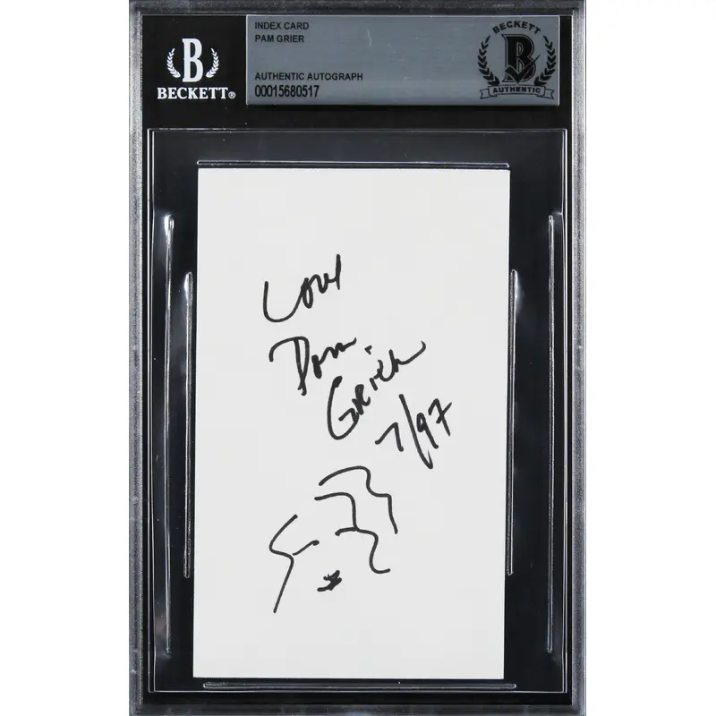 Pam Grier Jackie Brown "Love" Signed 3x5 Index Card w/ Sketch BAS Slabbed