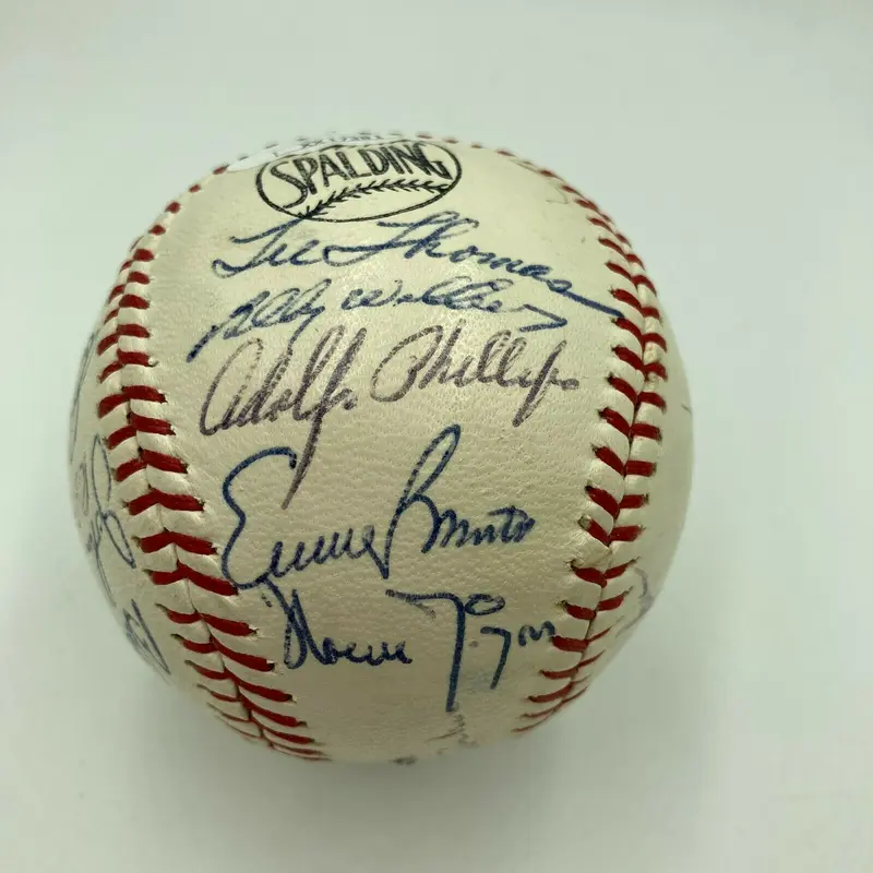 1967 Chicago Cubs Team Signed Vintage Spalding Baseball Ernie Banks JSA COA