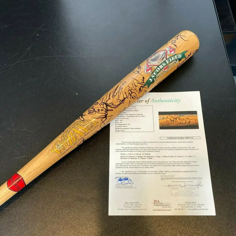 1994 Cleveland Indians Team Signed Bat Jim Thome Manny Ramirez Kenny Lofton JSA