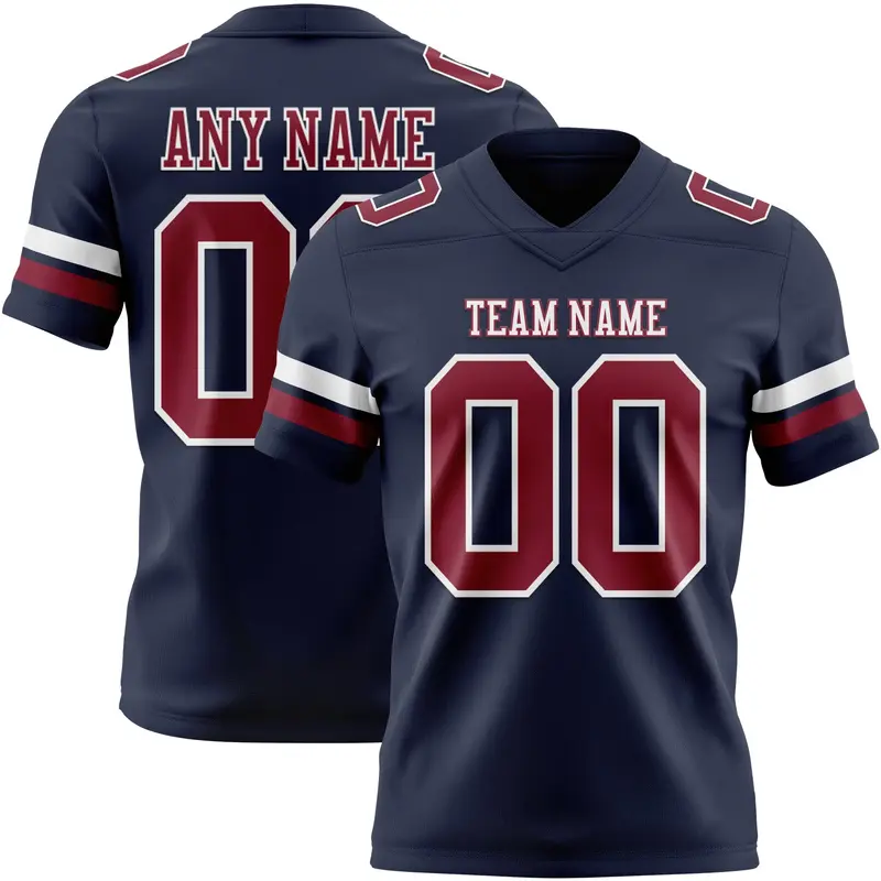 Custom Navy Crimson-White Mesh Authentic Football Jersey